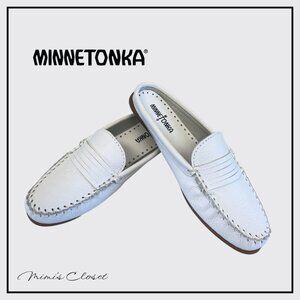 MINNETONKA Kate Backless Loafer White Leather Mule Women's Size 10 NWOB